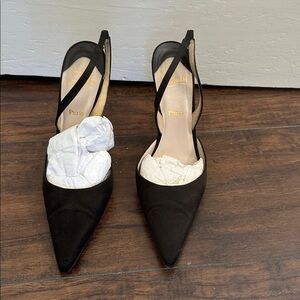 Christian Louboutin silk Black Slingback Heels. Size 37.5